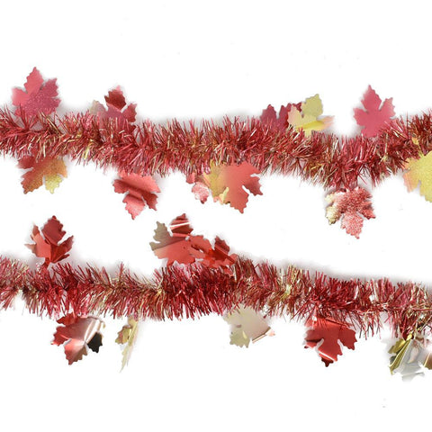 Fall Tinsel Garland With Maple Leaves, 9-Feet, 2-Piece