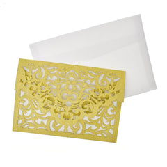 Baroque Glitter Laser Cut Invitations, 7-1/4-Inch, 8-Count