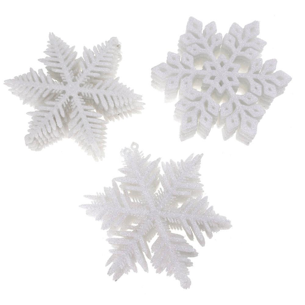 Plastic Glitter Snowflakes Christmas Ornaments, White, 4-Inch, 3-Packs