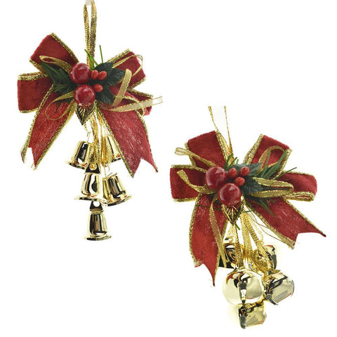 Bow with Bells Mistletoe Christmas Ornaments, Assorted Sizes, 2-Piece