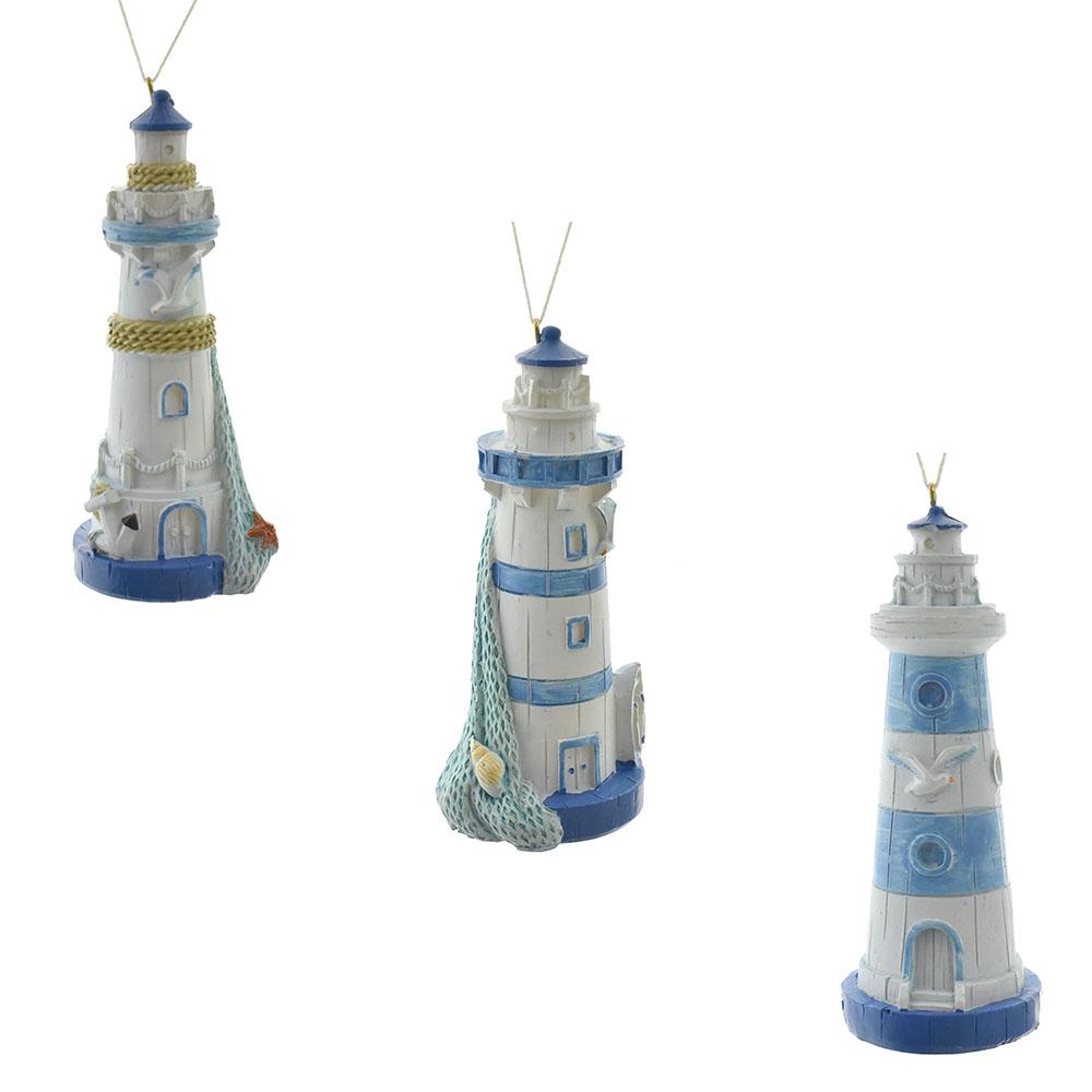 Lighthouse Ornaments, Blue/White, 3-Piece