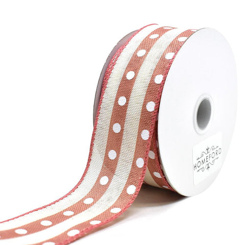 Studded Stripes Linen Wired Ribbon, Cream/Blush, 1-1/2-Inch, 10-Yard