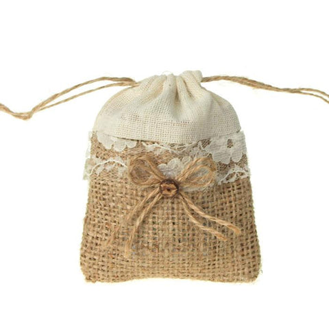 Jute Pouch Bag with Lace Center, 3-inch x 4-inch