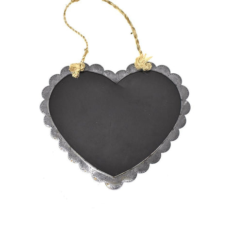 Scallop Chalkboard Heart with Rope, Gray, 15-3/4-Inch