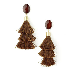 Three Layered Tassel Drop Earrings, 3-1/2-Inch