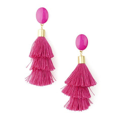 Three Layered Tassel Drop Earrings, 3-1/2-Inch