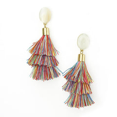 Three Layered Tassel Drop Earrings, 3-1/2-Inch