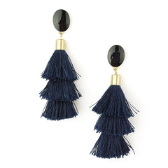 Three Layered Tassel Drop Earrings, 3-1/2-Inch