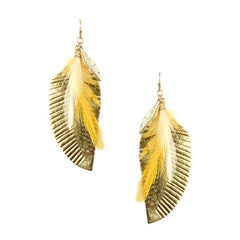 Feather Shaped Leather with Feather Drop Earrings, 2-3/4-Inch