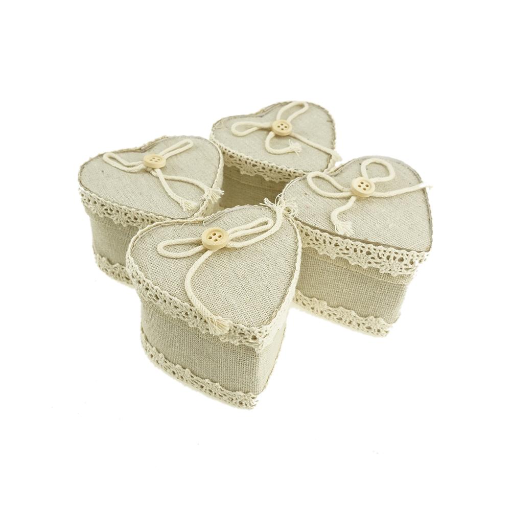 Mini Heart Burlap Favor Gift Boxes, Ivory, 3-Inch, 12-Count