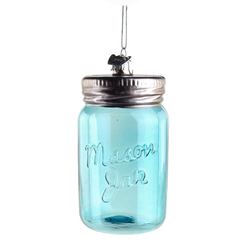 Glass Mason Jar Noble Gems Ornament, Blue, 3-1/2-Inch