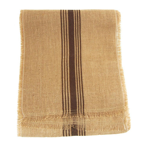 Striped Burlap Table Runner, 12-1/2-Inch x 9-Feet - Brown