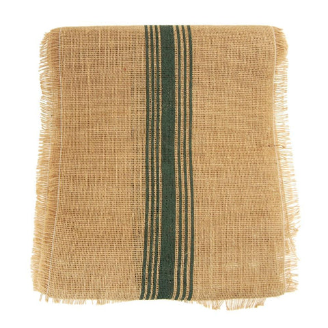 Natural Burlap Table Runner with Green Striped, 12-1/2-Inch, 9-Feet