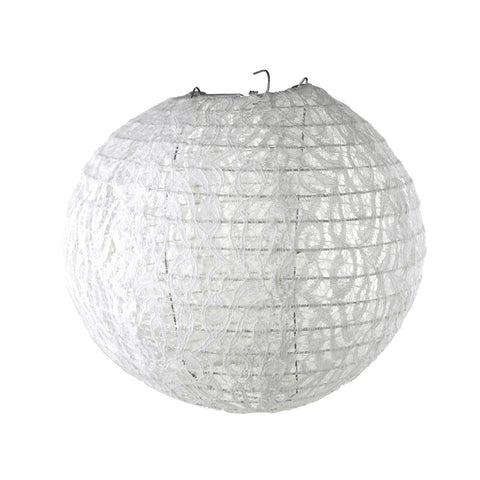 Vintage Lace Hanging Round Lantern, White, 10-Inch