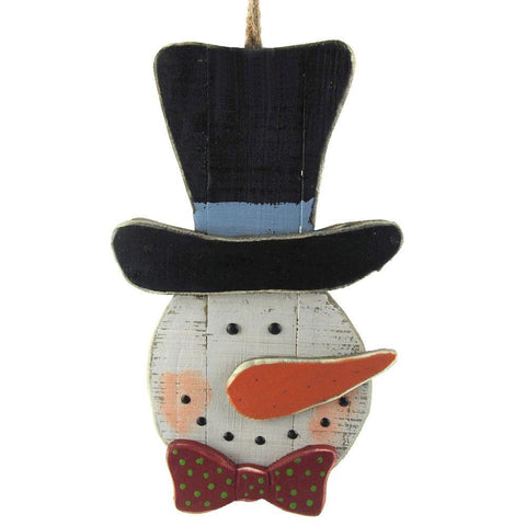 Distressed Snowman Head Wooden Hanging Decor, 17-Inch