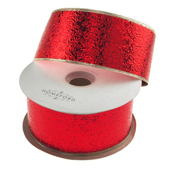 Water Resistant Cracked Ice Christmas Ribbon Wired Edge, Red w/Gold Edge, 50 Yards