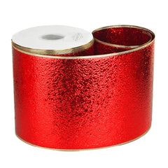 Water Resistant Cracked Ice Christmas Ribbon Wired Edge, Red w/Gold Edge, 50 Yards