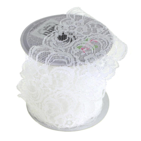 Floral Scalloped Lace Trim Ribbon, White, 3-1/2-Inch, 10 Yards