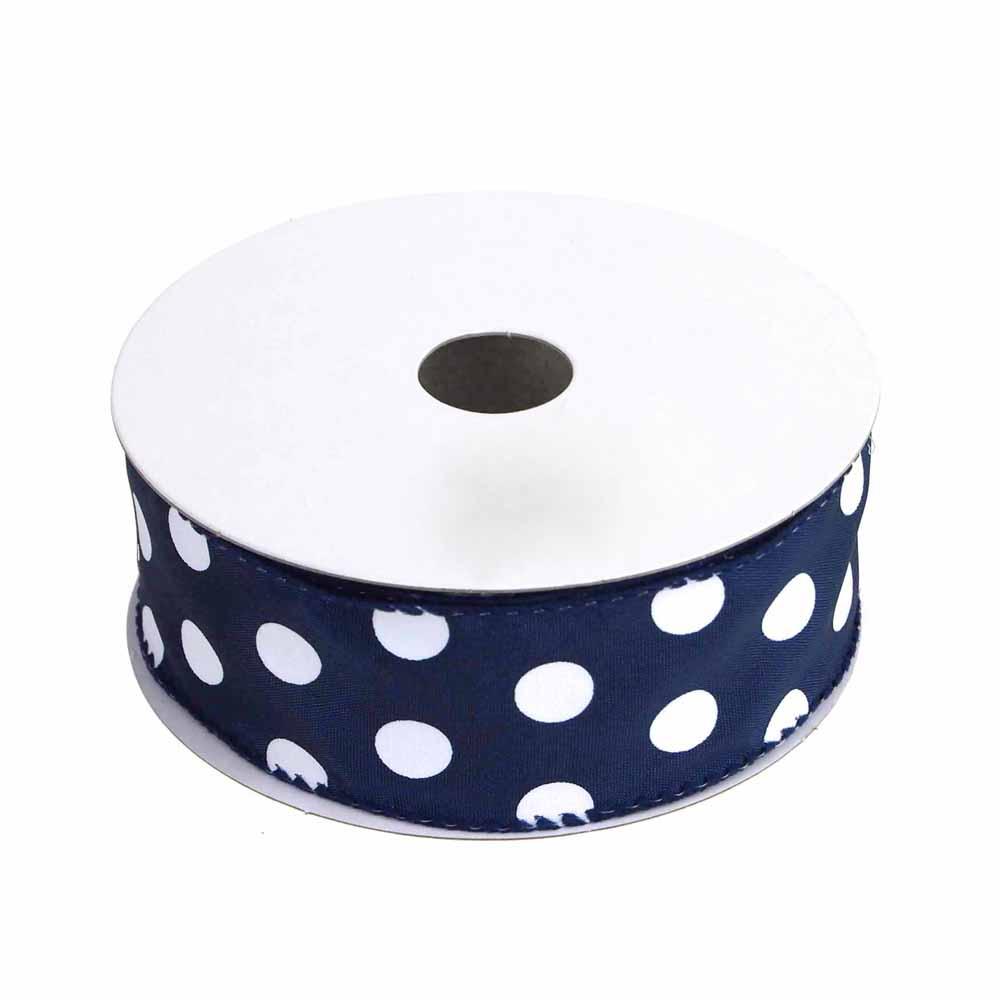 Polka Dots Ribbon Wired Edge, Navy Blue, 1-1/2-Inch, 10 Yards