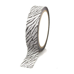 Glittery Zebra Print Tape Ribbon, 1-inch, 20-yard