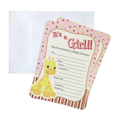 Baby Shower Invitation Envelope, Giraffe, Light Pink, 7-Inch, 12-Piece