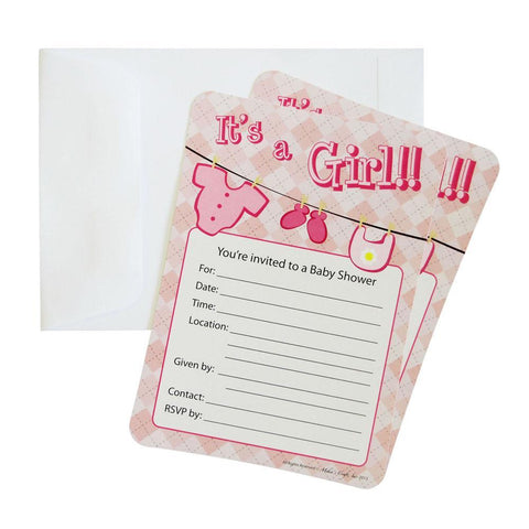 Baby Shower Invitation Envelope, Clothesline, Light Pink, 7-Inch, 12-Piece