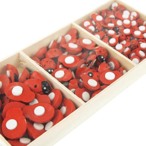 Self Adhesive Lady Bug Wooden Favors, 3 Size, 210-Piece