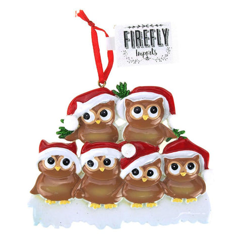 Winter Owl Family Ceramic Ornaments, White/Brown, 5-Piece