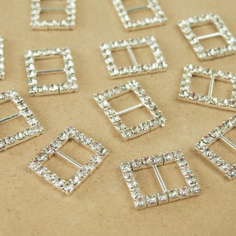 Rhinestone Crystal Buckles, 1-inch, 12-Piece, Square