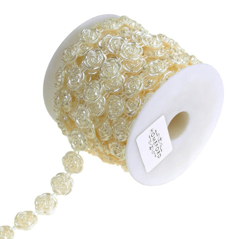 Plastic Rose Pearls Bead Strand Ribbon, 1/2-Inch, 10-Yard, Ivory