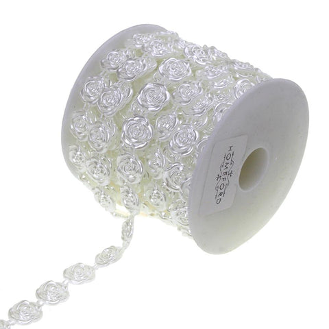 Plastic Rose Pearls Bead Strand Ribbon, 1/2-Inch, 10-Yard, White