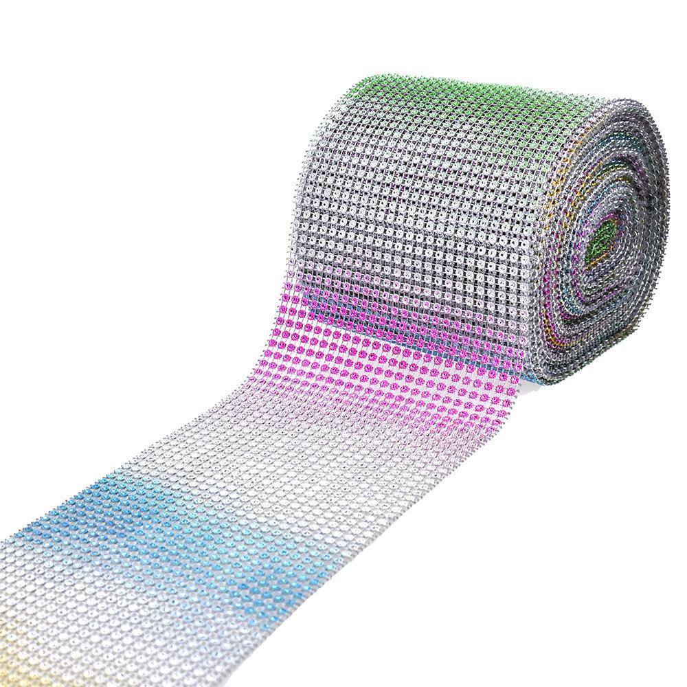 Rainbow Rhinestone Mesh Wrap Ribbon, 4-1/2-Inch, 10-Yard