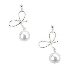 Pearl Bow Drop Earrings, 1-1/2-Inch