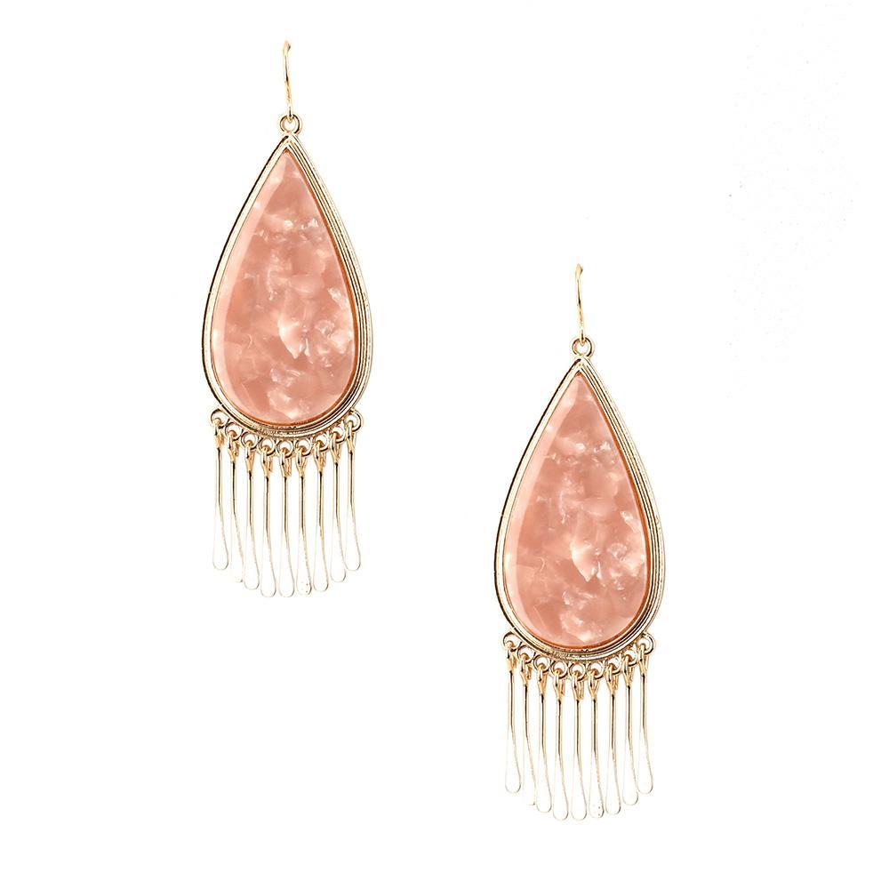Gemstone Tear Drop Earrings, Pink, 2-1/2-Inch