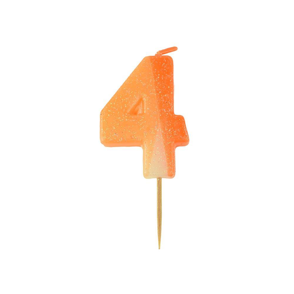 Number 4 Glittered Birthday Candle, 2-inch, Orange