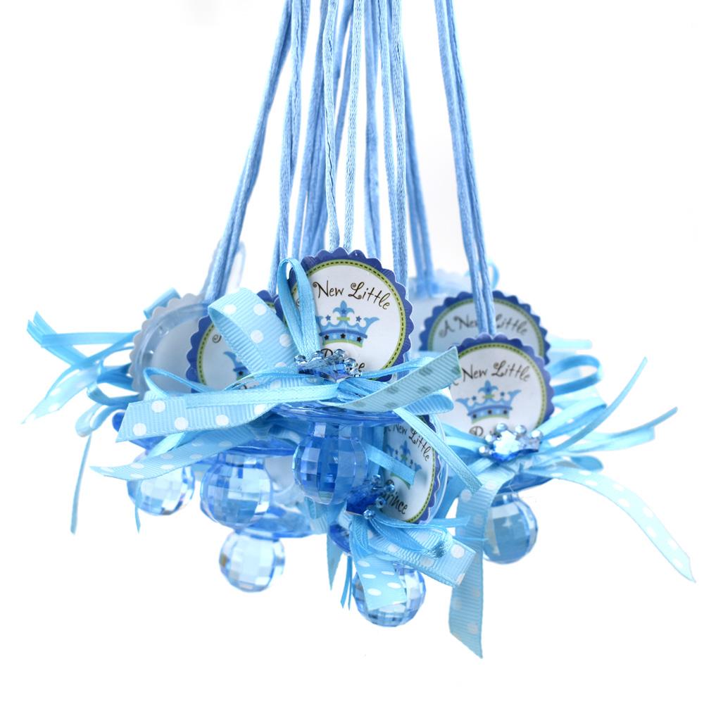 Baby Pacifier "Don't Say Baby" Crown Favor Necklace, Blue, 24-Count