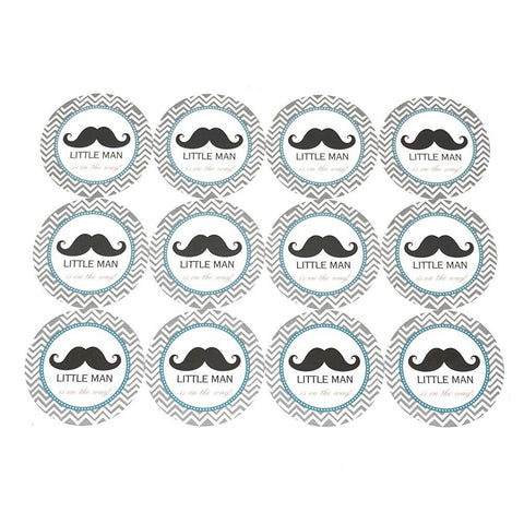 Baby Boy Mustache Seal Paper Stickers, 2-1/2-Inch, 12-Count