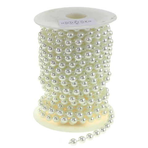 Plastic Pearl Round Bead Strand Ribbon, White, 10mm, 5-Yard