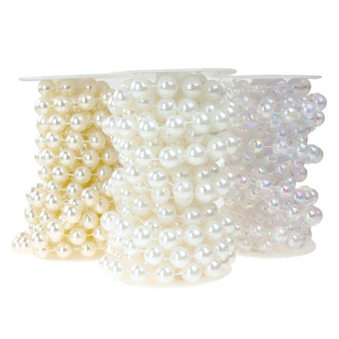 Round Plastic Pearl Bead Ribbon Spool, 14mm, 5-Yard