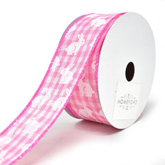 White Easter Bunny Printed Gingham Wired Ribbon, 1-1/2-Inch, 10-Yard