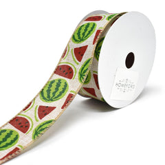 Watermelon Printed Wired Canvas Ribbon, 1-1/2-Inch, 10-Yard