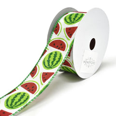 Watermelon Printed Wired Canvas Ribbon, 1-1/2-Inch, 10-Yard