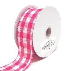 Colorful Gingham Checkered Linen Wired Ribbon, 10 Yards