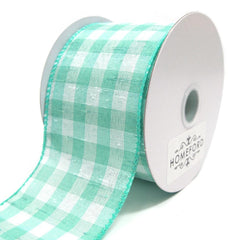 Colorful Gingham Checkered Linen Wired Ribbon, 10 Yards