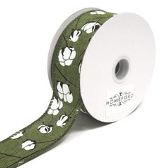 Cotton Boll Stems Linen Ribbon, 10 Yards