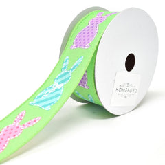 Stitched Easter Bunny Cut Outs Wired Linen Ribbon, 1-1/2-Inch, 10-Yard