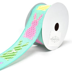 Stitched Easter Bunny Cut Outs Wired Linen Ribbon, 1-1/2-Inch, 10-Yard