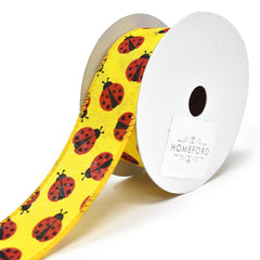 Red Lady Bugs Wired Linen Ribbon, 1-1/2-Inch, 10-Yard
