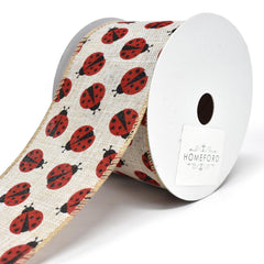 Red Lady Bugs Wired Linen Ribbon, 2-1/2-Inch, 10-Yard