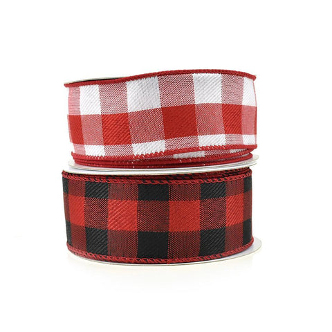 Woven Buffalo Plaid Wired Edge Christmas Ribbon, 1-1/2-Inch, 10-Yard